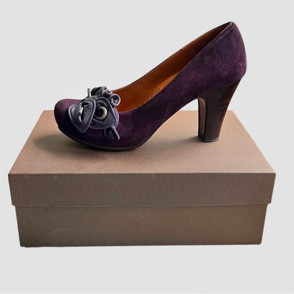 Chie Mihara Florena Platform Pump Floral Bow Grape heels $438 EU 39 US 9.5 - Picture 7 of 10